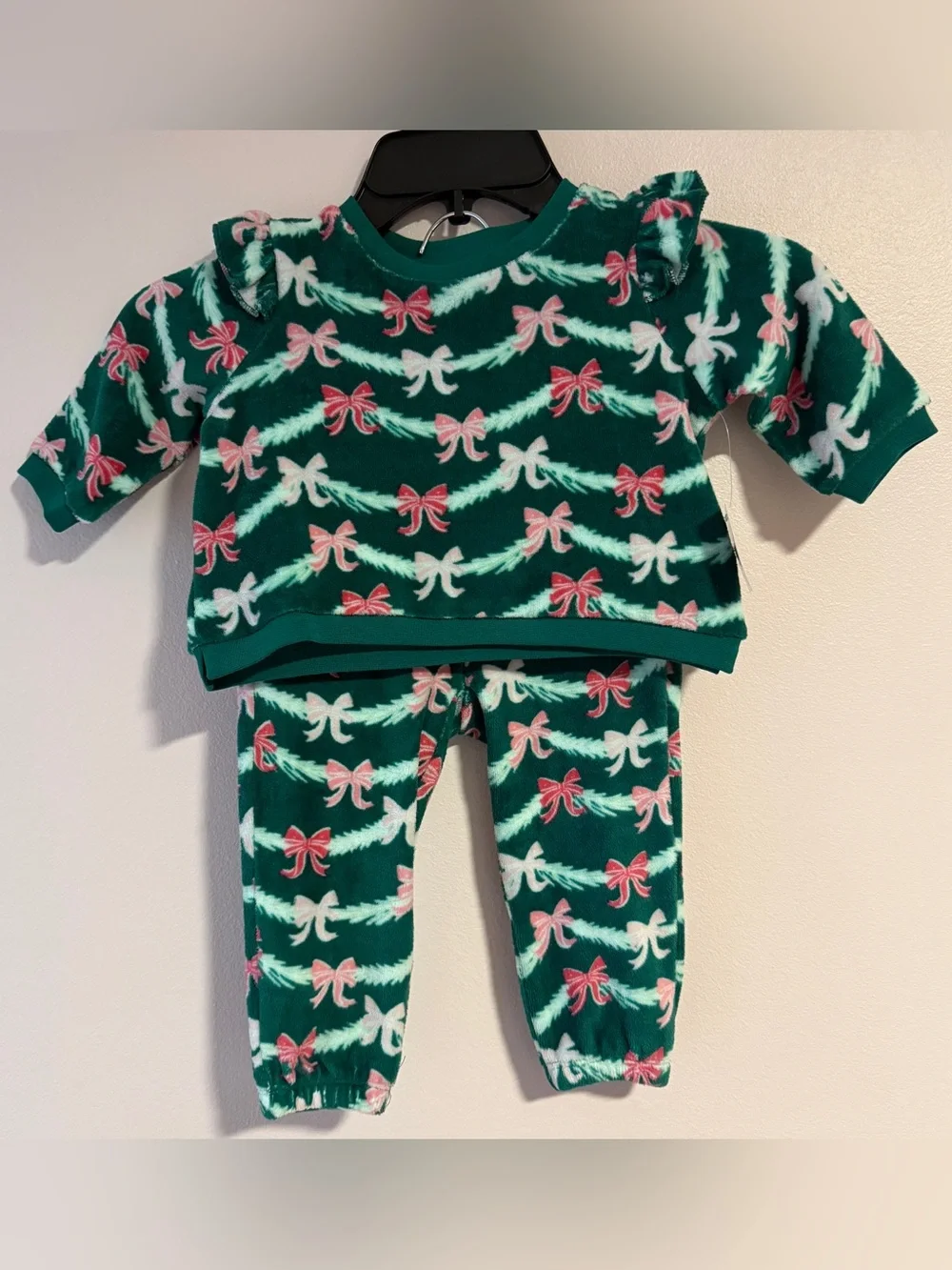 RuffleButts Ribbons Bows Fleece Sweatshirt Set, 6-12 months